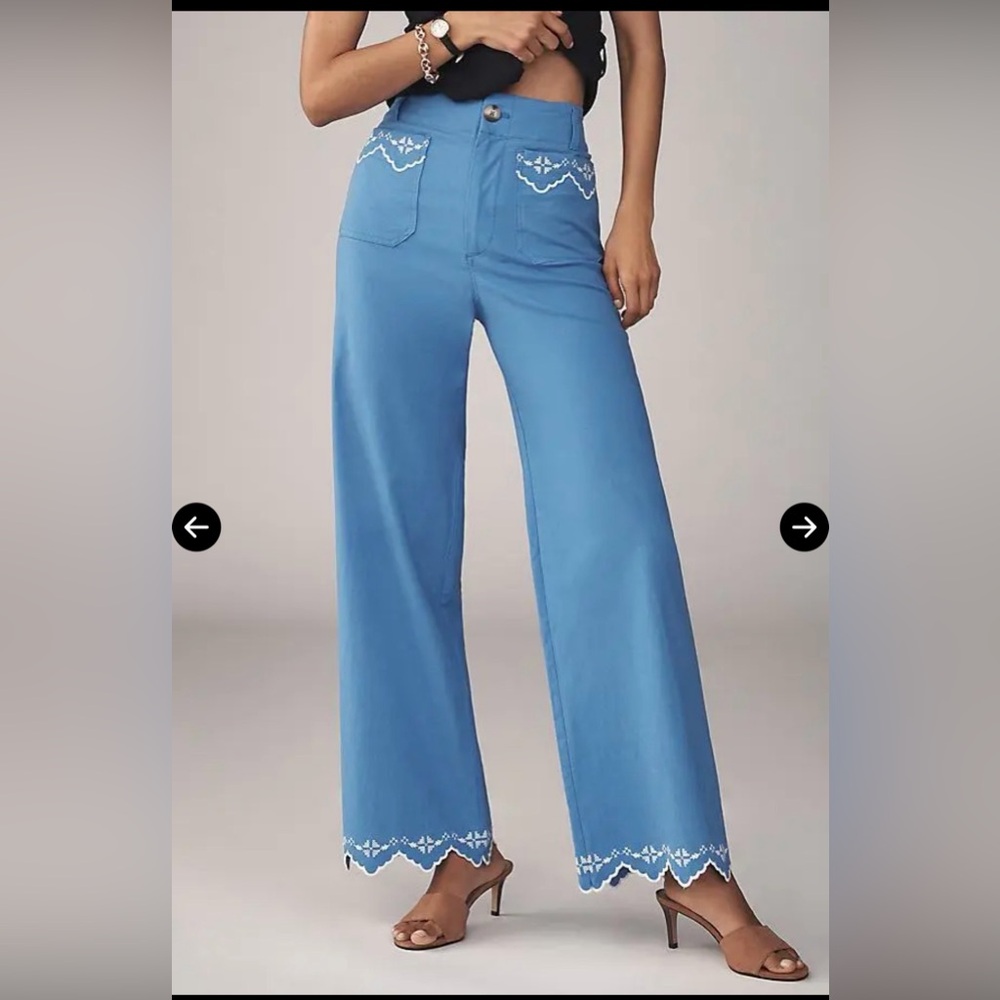 Maeve Light Blue Wide-Leg Embroidered Pants